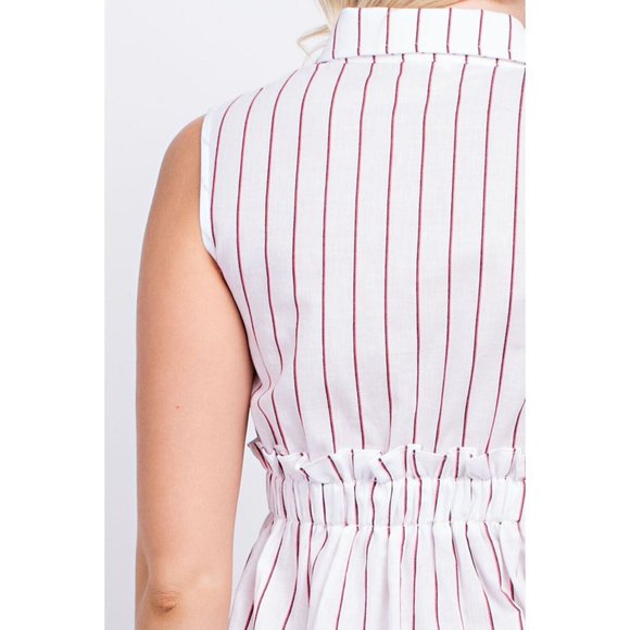 Sleeveless Button Front Collared Casual Striped Peplum Blouse Top - Picture 10 of 10